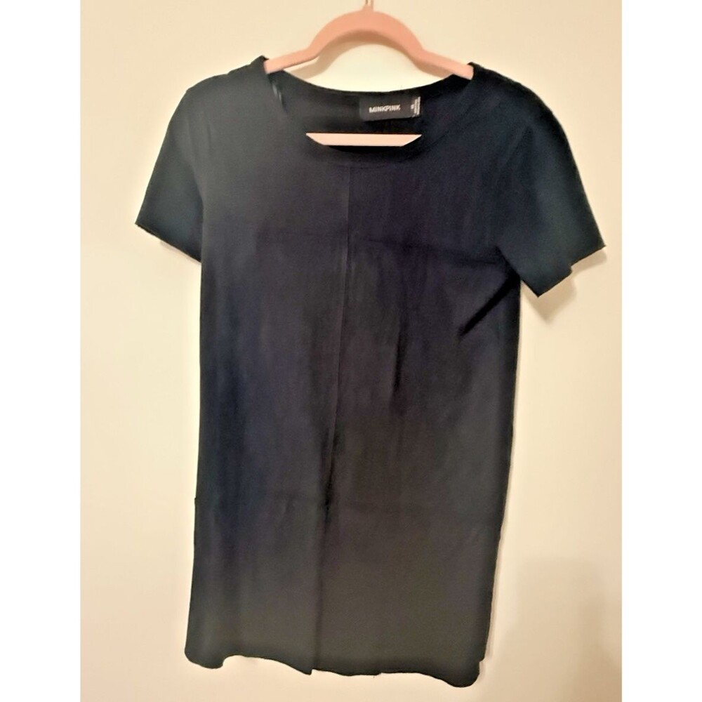 MINKPINK Black Suede Soft T-Shirt Dress with Short Sleeves and Raw Hem XS